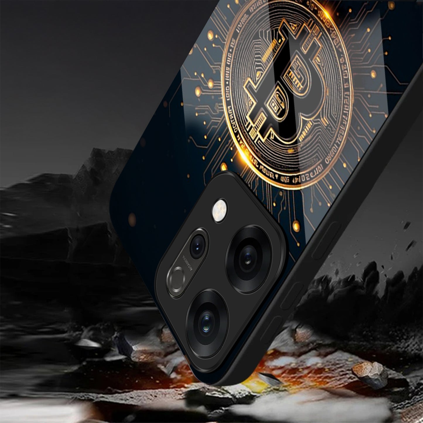Oppo Reno 14 5G Premium Acrylic Shockproof Glass Back Case (Bitcoin)