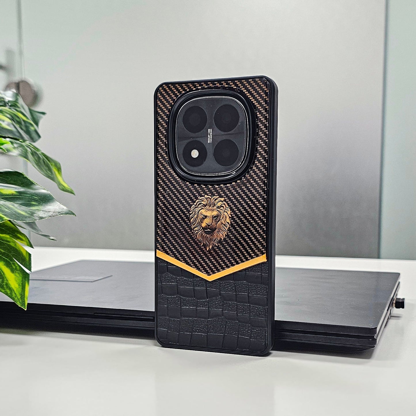 Redmi Note 14 Pro+ 5G Luxury Lion Pattern Leather And Liquid Silicone Case