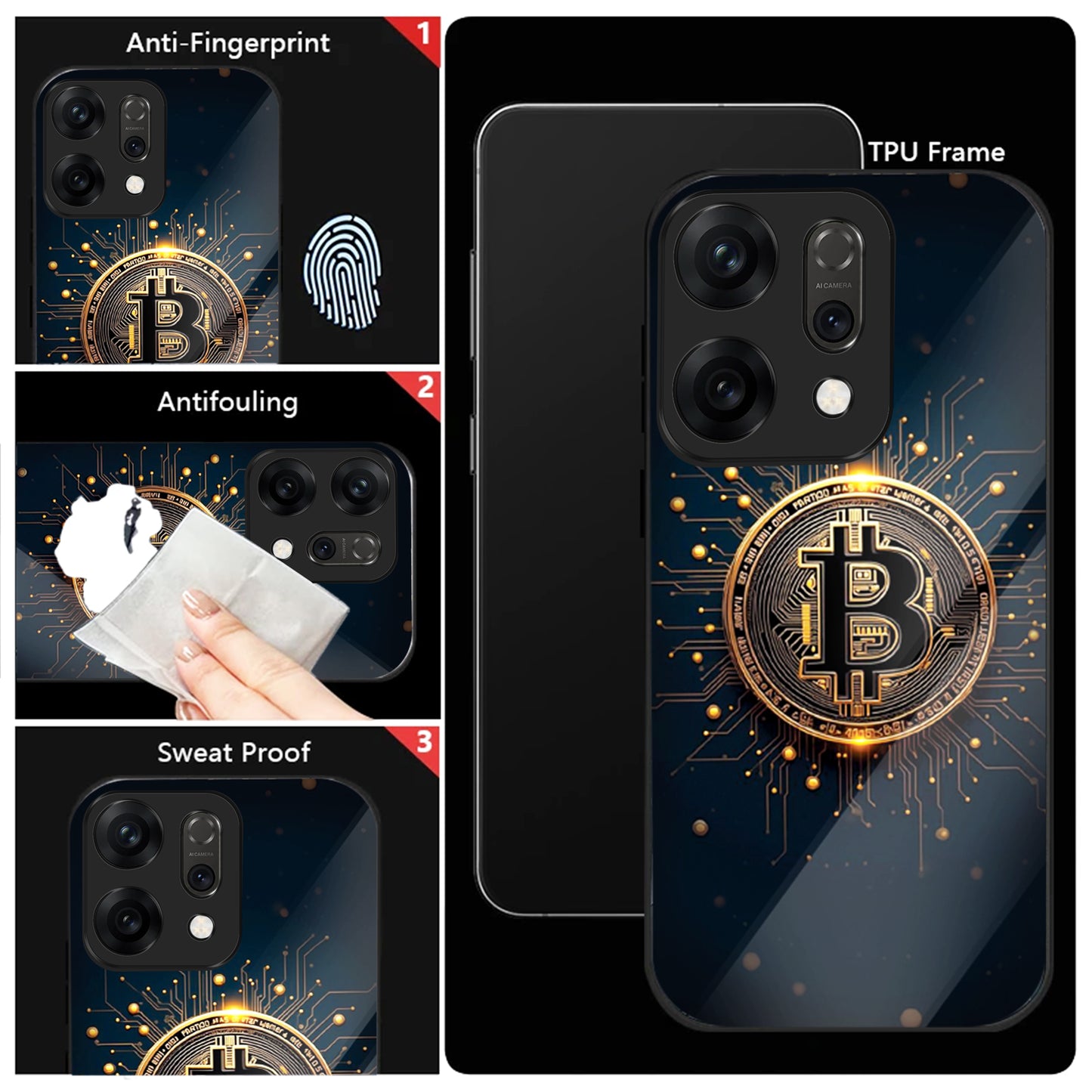 Oppo Reno 14 5G Premium Acrylic Shockproof Glass Back Case (Bitcoin)