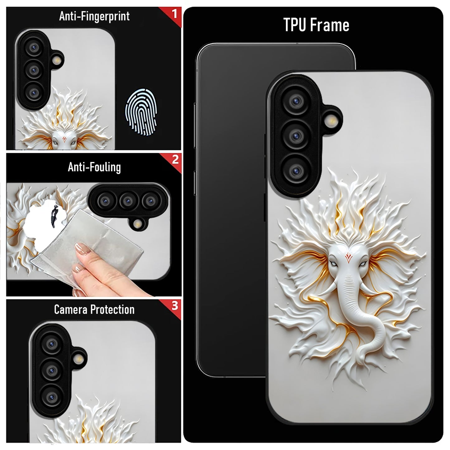 Samsung Galaxy A36 5G Premium Acrylic Shockproof Glass Back Case (White Ganesha)