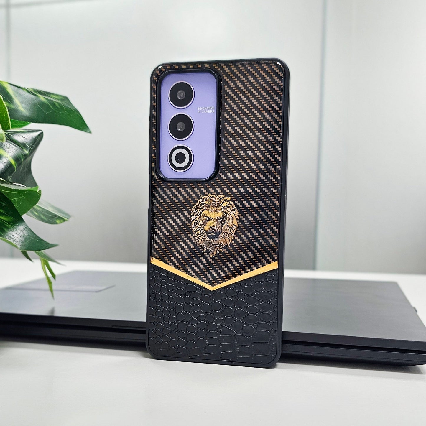 Oppo A3 Pro 5G Luxury Lion Pattern Leather And Liquid Silicone Case