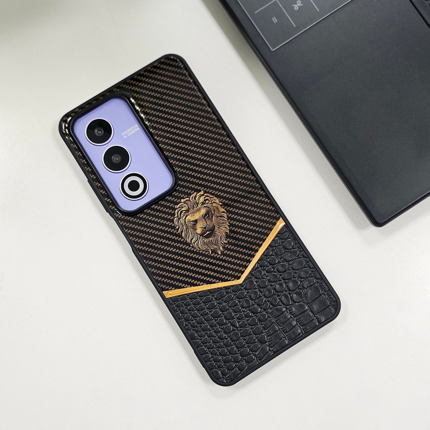Oppo A3 Pro 5G Luxury Lion Pattern Leather And Liquid Silicone Case