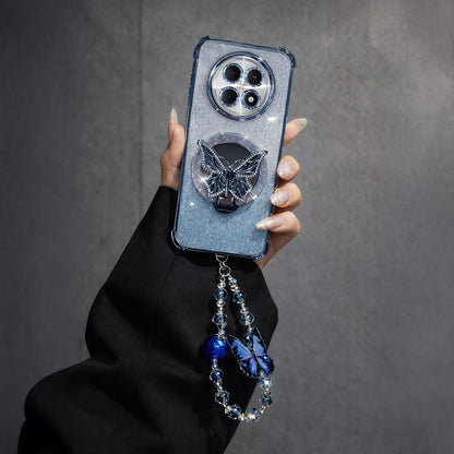 Oppo F31 Pro+ 5G Shockproof Shimmer Butterfly Stand Case with Charm Strap