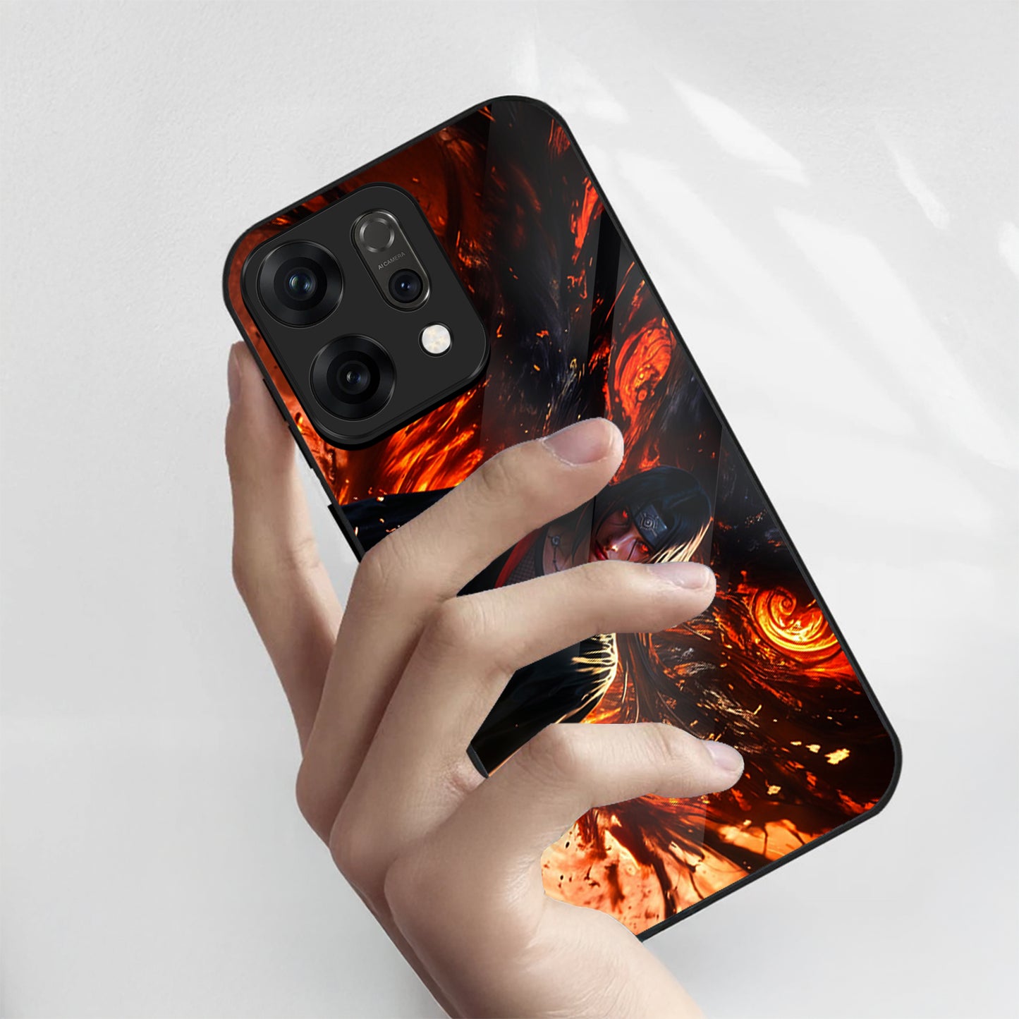 Oppo Reno 14 5G Premium Acrylic Shockproof Glass Back Case (Itachi Soul)