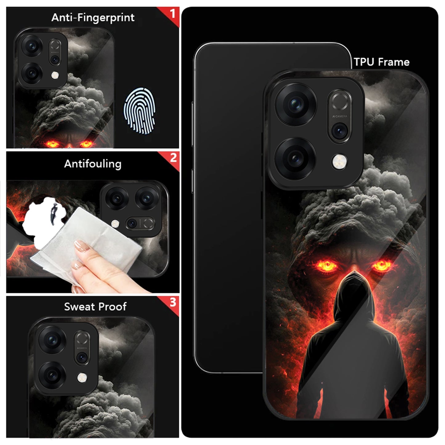 Oppo Reno 14 5G Premium Acrylic Shockproof Glass Back Case (Nightmare)