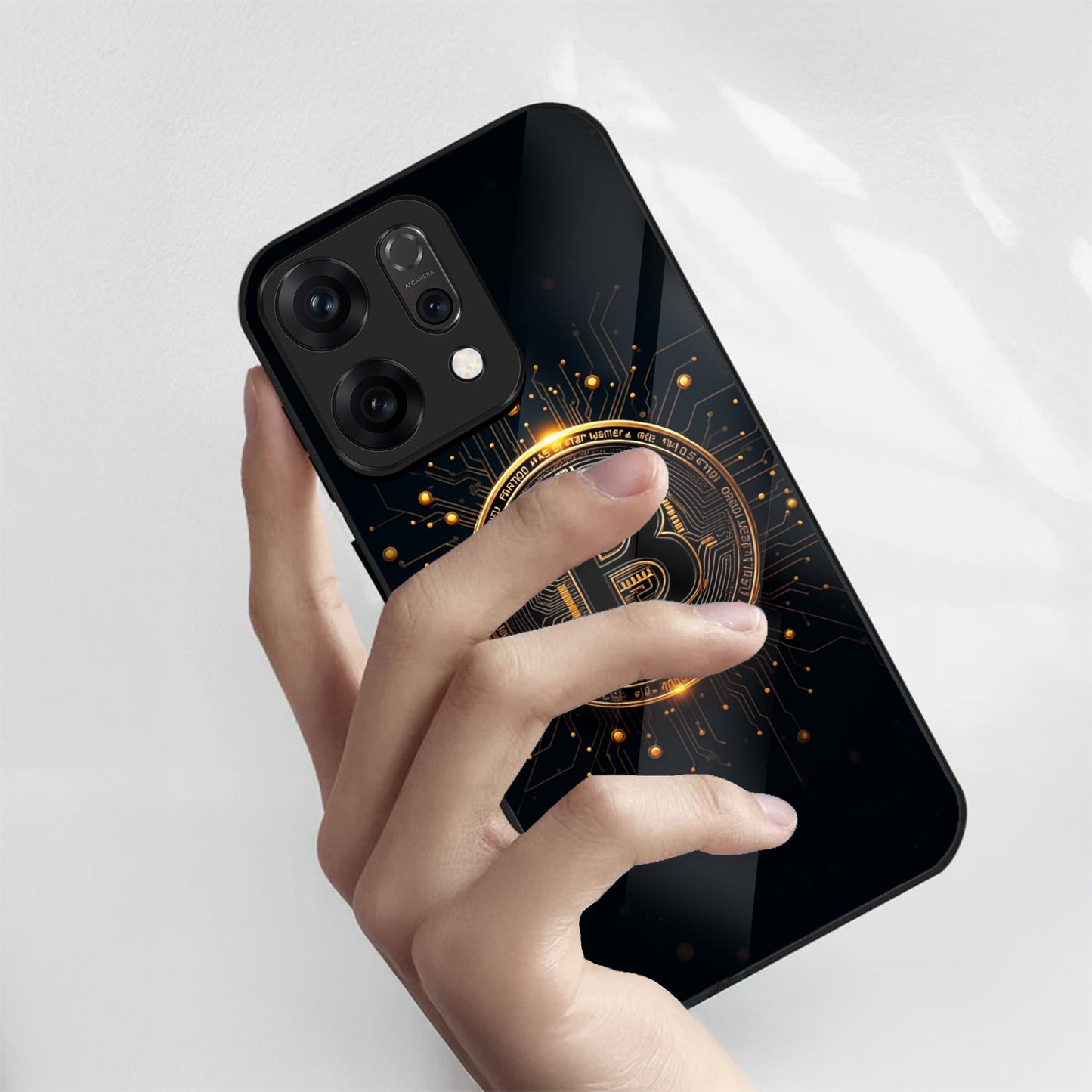Oppo Reno 14 5G Premium Acrylic Shockproof Glass Back Case (Bitcoin)