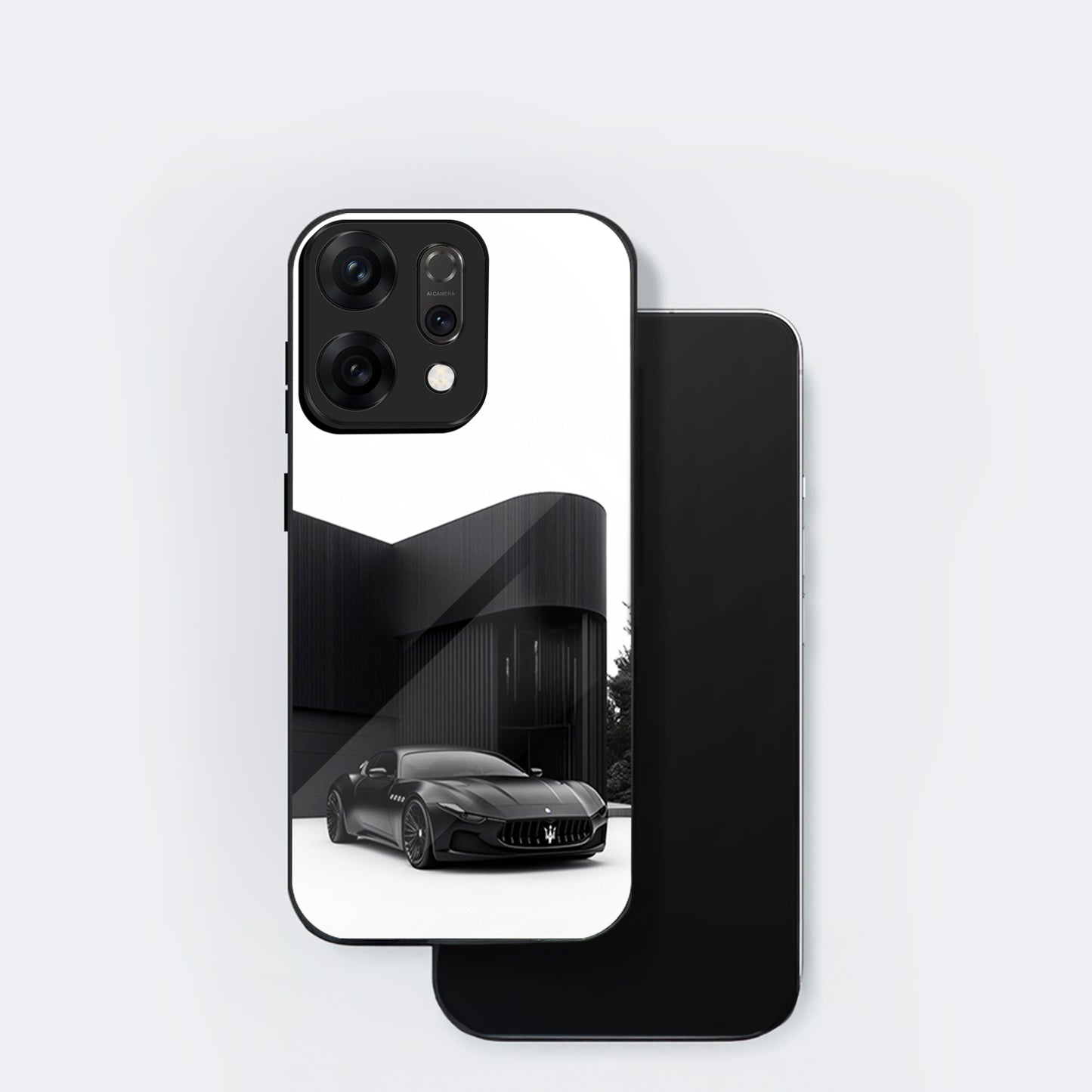 Oppo Reno 14 5G Premium Acrylic Shockproof Glass Back Case (monochrome Maserati)