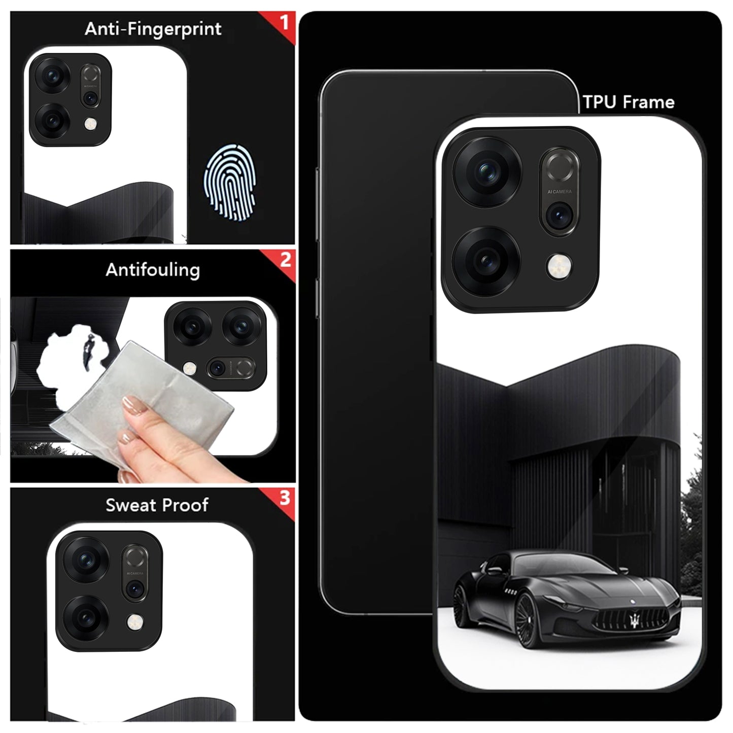 Oppo Reno 14 5G Premium Acrylic Shockproof Glass Back Case (monochrome Maserati)