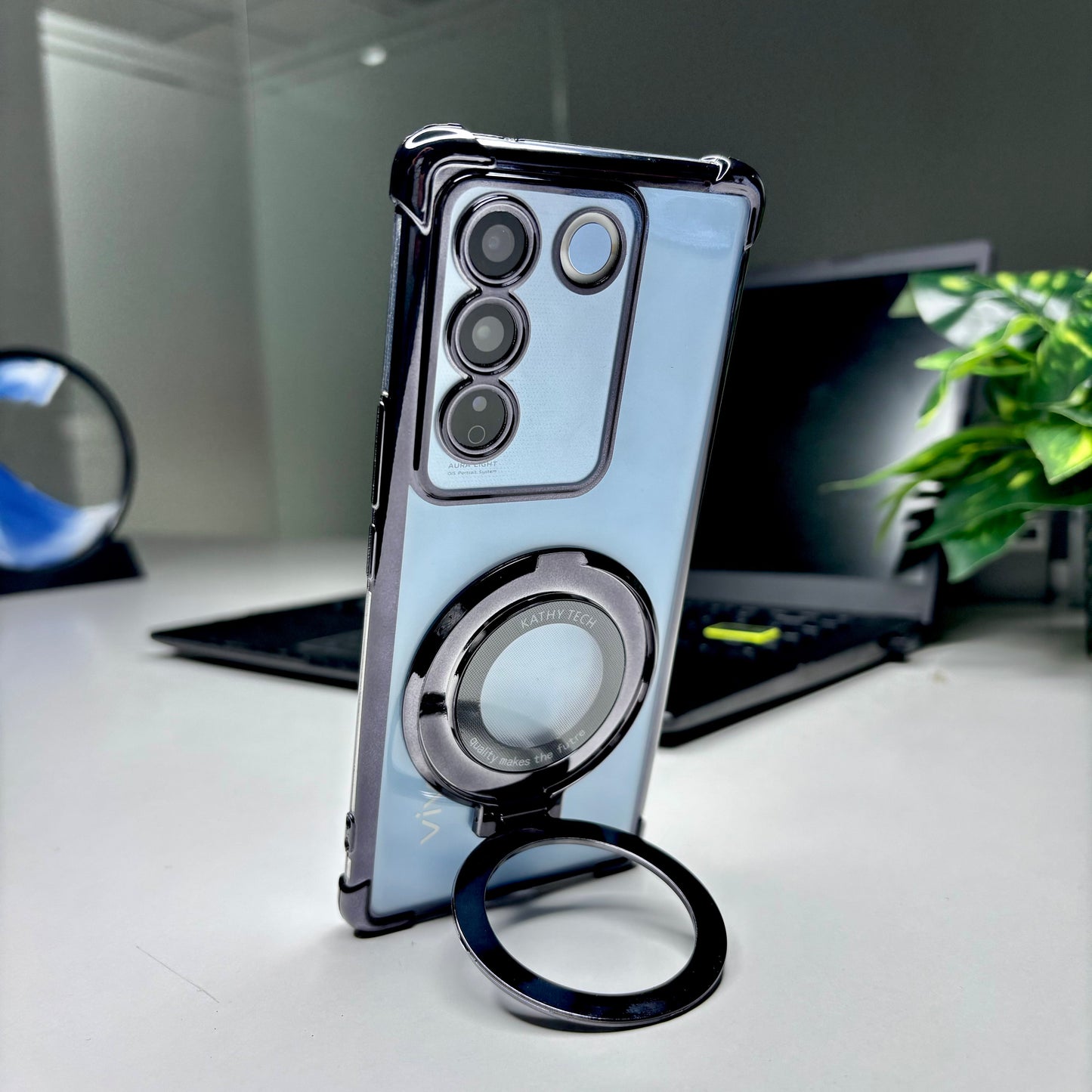 Vivo V27 5G Original Luxury Magnifier Ring Stand Shockproof Airbags Corner Case