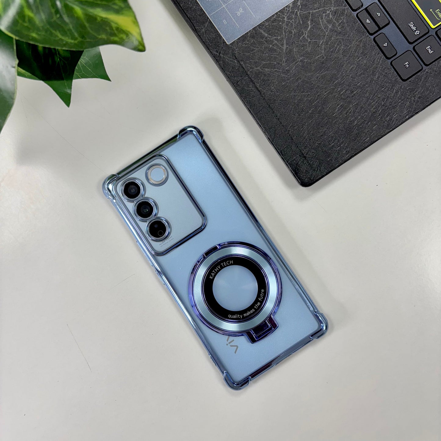 Vivo V27 5G Original Luxury Magnifier Ring Stand Shockproof Airbags Corner Case