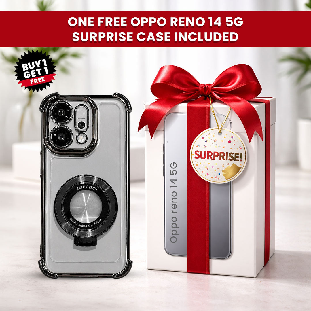 Oppo Reno14 5G Original Luxury Magnifier Ring Stand Shockproof Airbags Corner (Buy 1 Get 1 Surprise Cover)