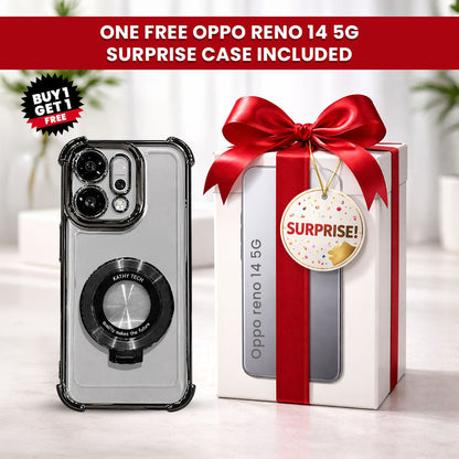 Oppo Reno14 5G Original Luxury Magnifier Ring Stand Shockproof Airbags Corner (Buy 1 Get 1 Surprise Cover)