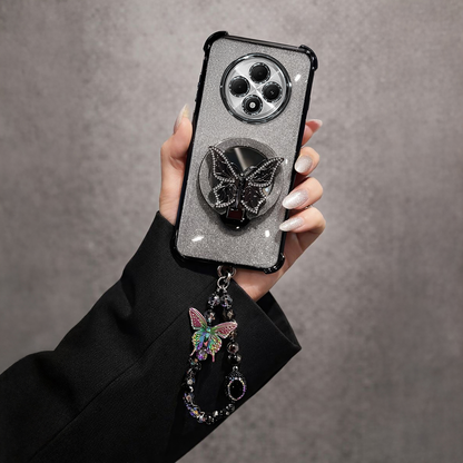 Oppo F27 Pro+ 5G Shockproof Shimmer Butterfly Stand Case with Charm Strap