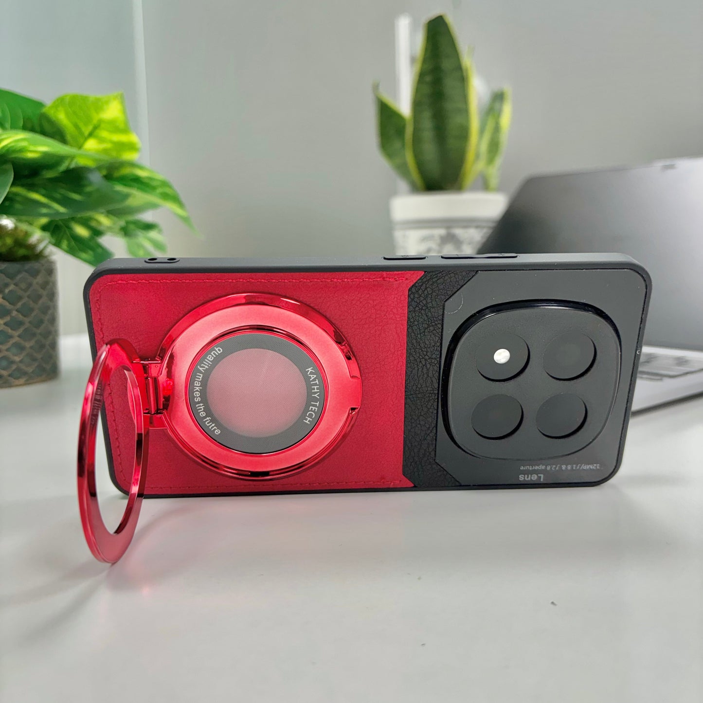 Redmi Note 14 Pro+ 5G Original Luxury Leather Lens Magnifier Ring Stand Case