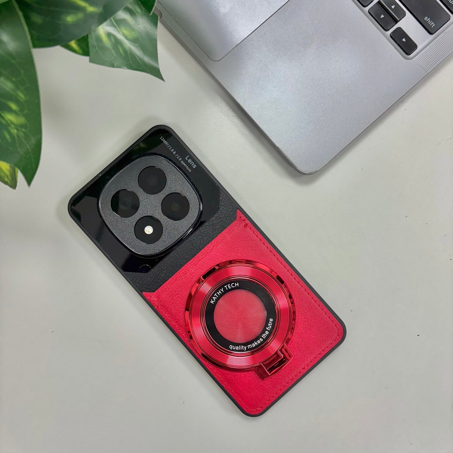 Redmi Note 14 Pro+ 5G Original Luxury Leather Lens Magnifier Ring Stand Case