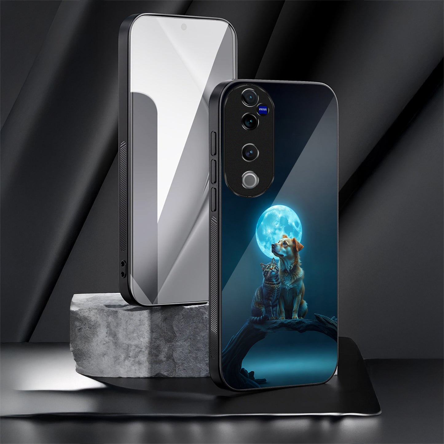 Vivo V40 Pro 5G Premium Acrylic Shockproof Glass Back Case (Dog&Cat Love)