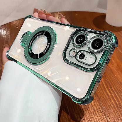 Oppo Reno14 5G Original Luxury Magnifier Ring Stand Shockproof Airbags Corner (Buy 1 Get 1 Surprise Cover)